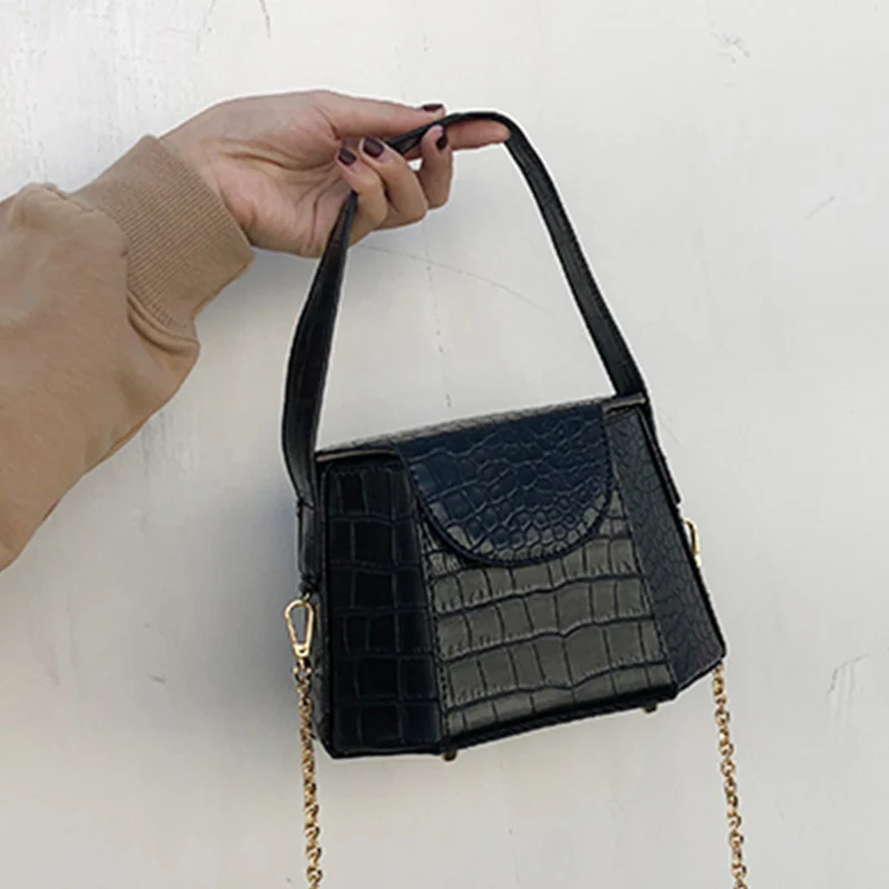 Винтажная крокодиловая полиуретановая женская сумка на плечо с одной цепочкой маленькая дизайнерская сумка через плечо для женщин - Цвет: Black