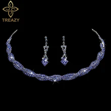 TREAZY Королевский синий кристалл горного хрусталя Свадебные Ювелирные наборы для женщин твист колье ожерелье серьги свадебные ювелирные наборы
