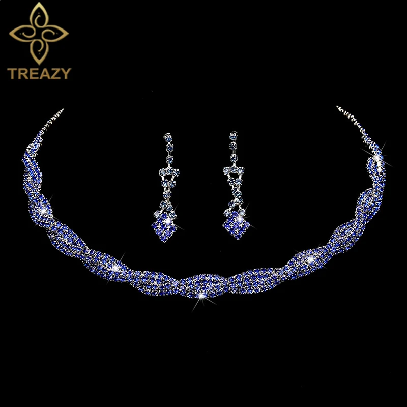 Комплект свадебных ювелирных изделий для женщин TREAZY Royal синий кристалл горного