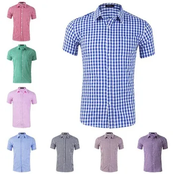 

2019 Summer Brand New Shirt 100% Cotton Men Shirts Short Sleeve Casual Plaid Streetwear Chemise Homme Male Fashion Clothing