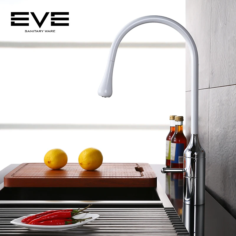 

Full Copper Kitchen swivel faucet, hot and cold dish basin faucet white