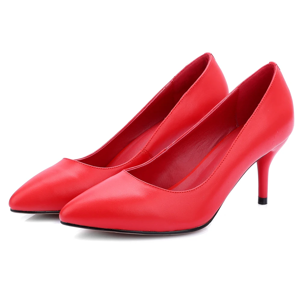 

BERZIMER Women Pumps Quality Genuine Leather 7CM/9CM Pointed Toe Comfortable Shoes Wedding Dress Heels Shoes Woman Office Lady