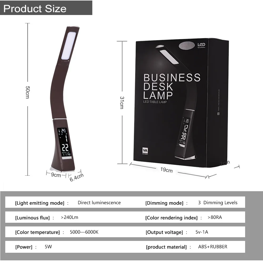  Creative Business LED Desk Lamp 3 Mode Lights Leather Texture Folding Reading Table Lamp With Alarm - 32807849509