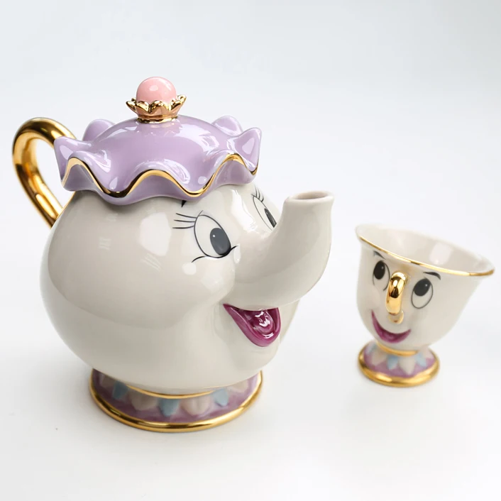Мультфильм красота и чудовище чайный набор Mrs Potts чай горшок чип чашка сахарница горшок набор кофе чайник Рождественский подарок для друзей - Цвет: Светло-серый