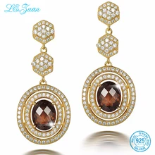 L& zuan натуральный 5.36ct дымчатый кварц длинные Позолоченные каплевидные серьги с квадратными для Для женщин золотой пластине S925 серебряные серьги вечерний комплект из колье серёг и браслета свадебных ювелирных изделий