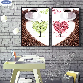 

2 pcs 5D DIY diamond embroidery "love heart coffee cup" full square diamond painting Cross Stitch Rhinestone mosaic decoration