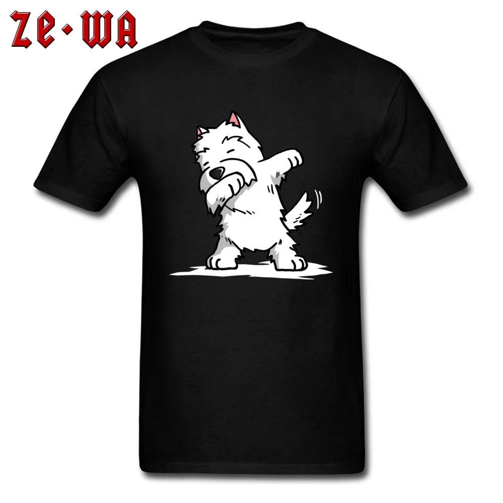 Normal Tshirts Design Short Sleeve Rife Round Neck 100% Cotton Tops Shirts 3D Printed Tshirts for Men Thanksgiving Day Funny Dabbing West Highland White Terrier Dog -7475 black