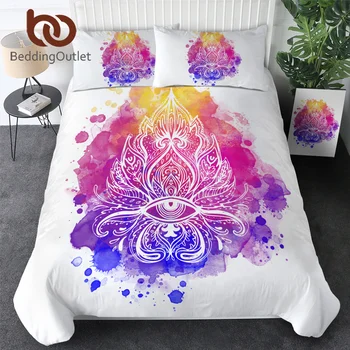 

BeddingOutlet Watercolor Duvet Cover Set Lotus Boho Girls Hippie Bedding 3pcs Artistic Abstract Bed Set Twin Colorful Bedspreads