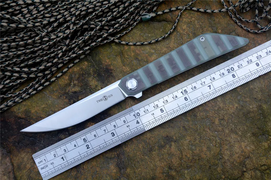 Folding Knives Twosun TS62 model D2 steel blade jade G10 handle with
