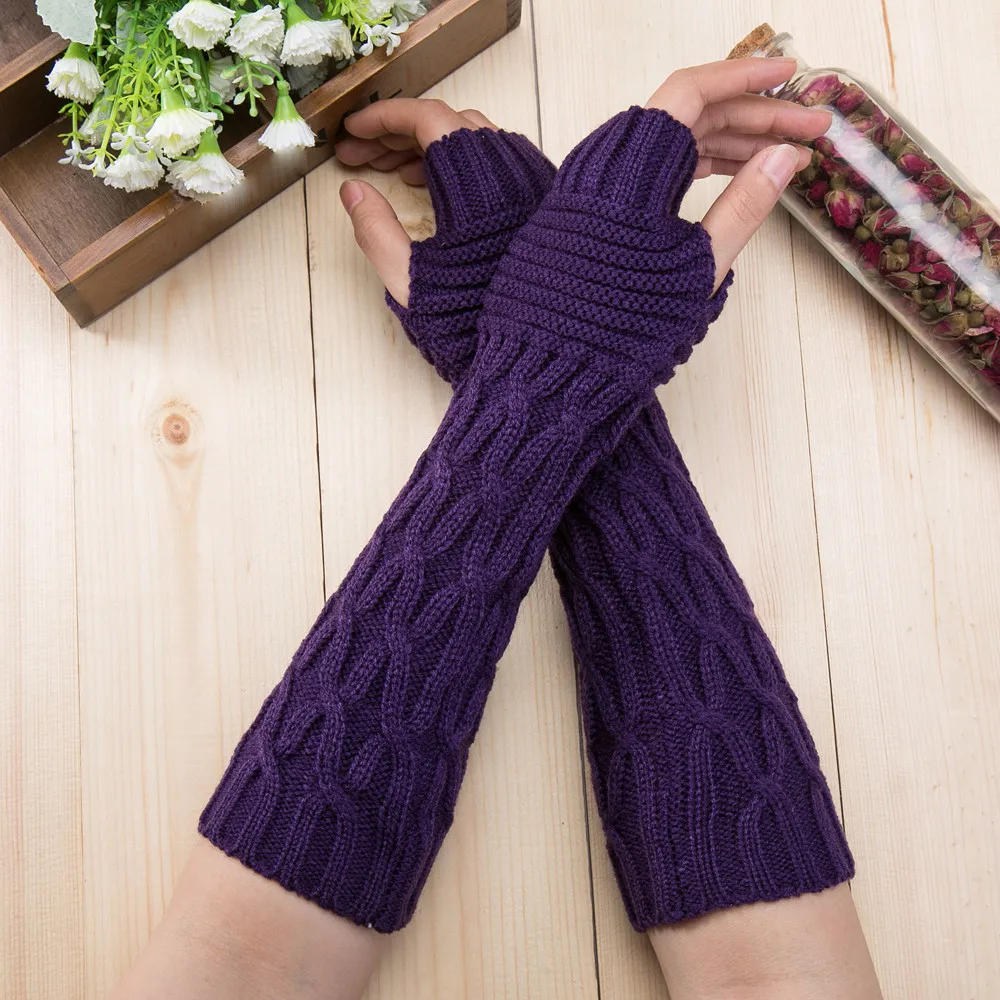 Теплые женские шерстяные вязаные перчатки без пальцев с манжетами на рукавах для женщин, теплые зимние эластичные #0,95
