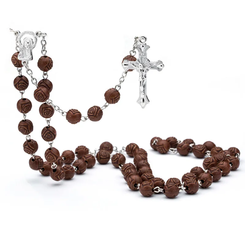 Крест Иисуса ожерелье для молитвы красный AcryliBeads Четки Крест Иисуса религиозное ожерелье Иисуса милость иконы Святого Религиозные ювелирные изделия Четки