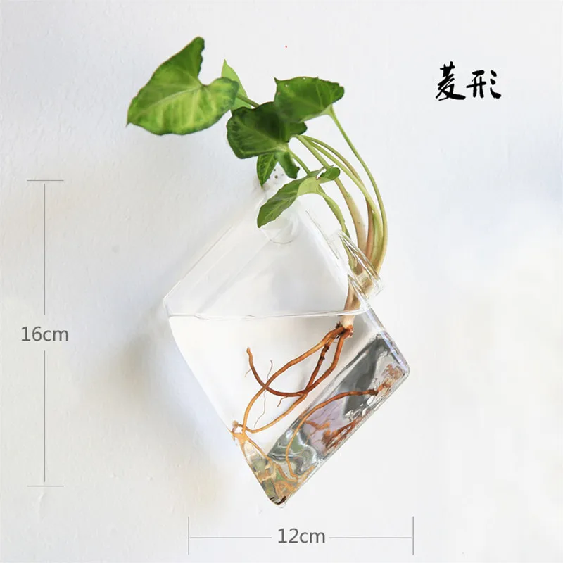 Diamond Shape Hanging Flower Pot Wall Mounted Glass Vase Wall Hanging Planter Small Plants Glass Terrarium Home Decor5