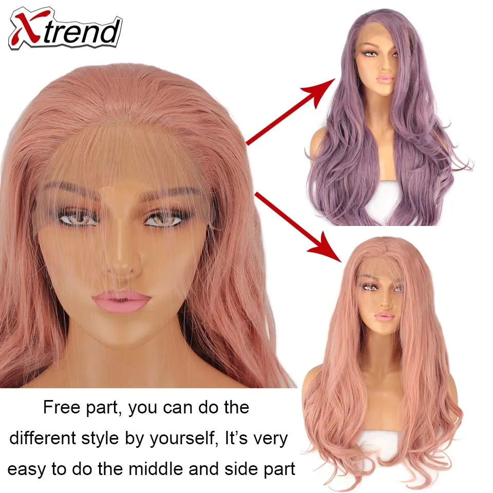 Xtrend синтетический парик на кружеве Длинные розовые медные красные фиолетовые оранжевые Зеленые Белые парики для черных женщин волнистые волосы женские Peruca