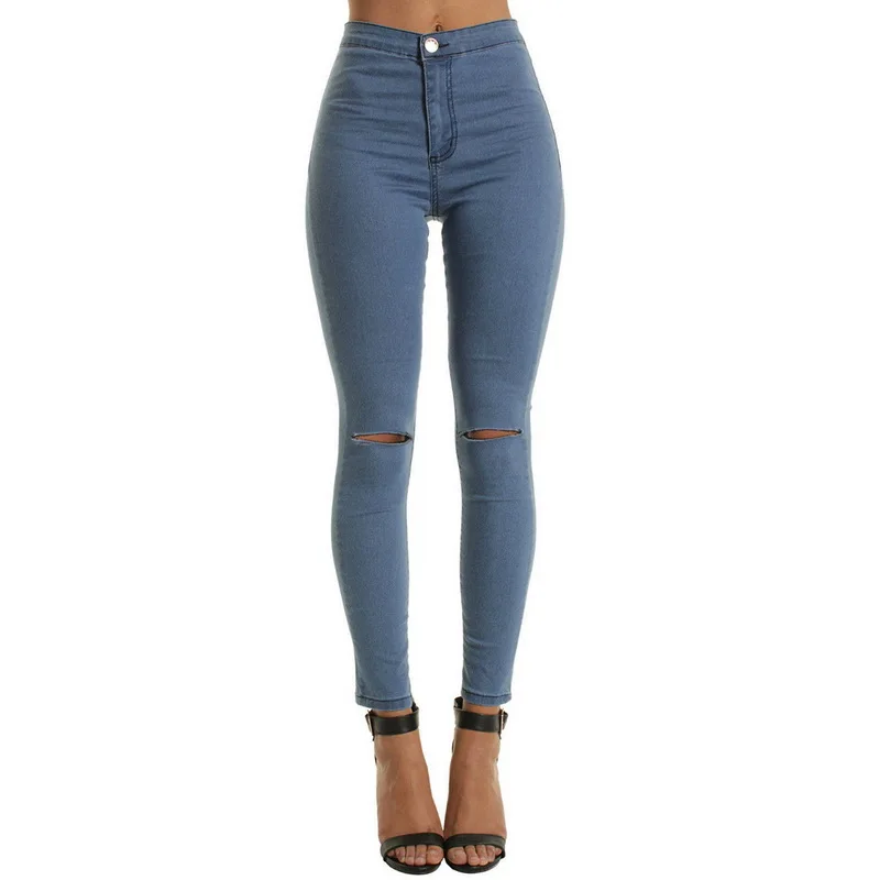 NIBESSER High Waist Casual Skinny Jeans For Women Hole Vintage Girls Slim Knee Ripped Denim Pencil Pants Elasticity Blue Black NIBESSER High Waist Casual Skinny Jeans For Women Hole Vintage Girls Slim Knee Ripped Denim Pencil Pants Elasticity Blue Black