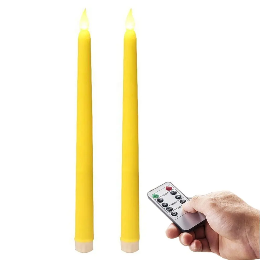 Yellow Real Wax Vigil Flameless LED Taper Candles 10 Keys Remote Ready