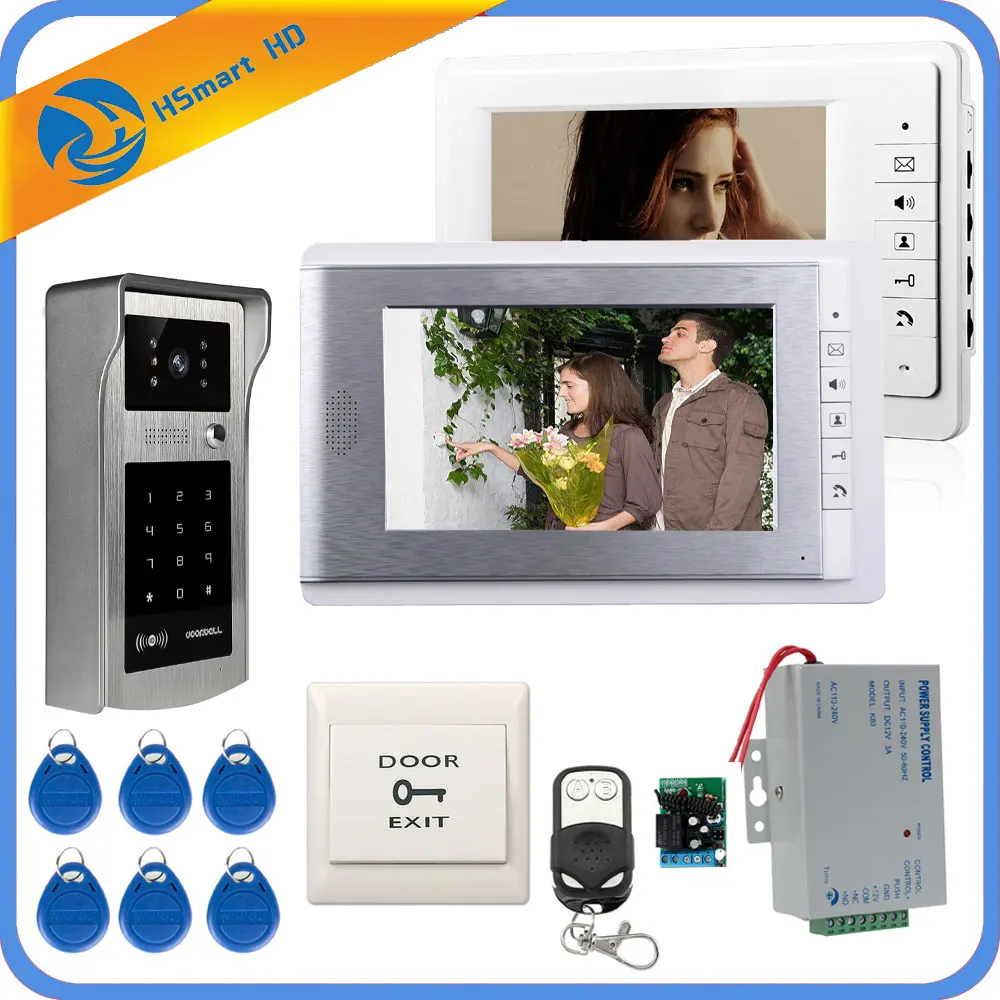 Wired 7inch Monitor Video Door Phone Doorbell Video Intercom Entry System + IR RFID Code Keypad Camera + Remote FREE SHIPPING