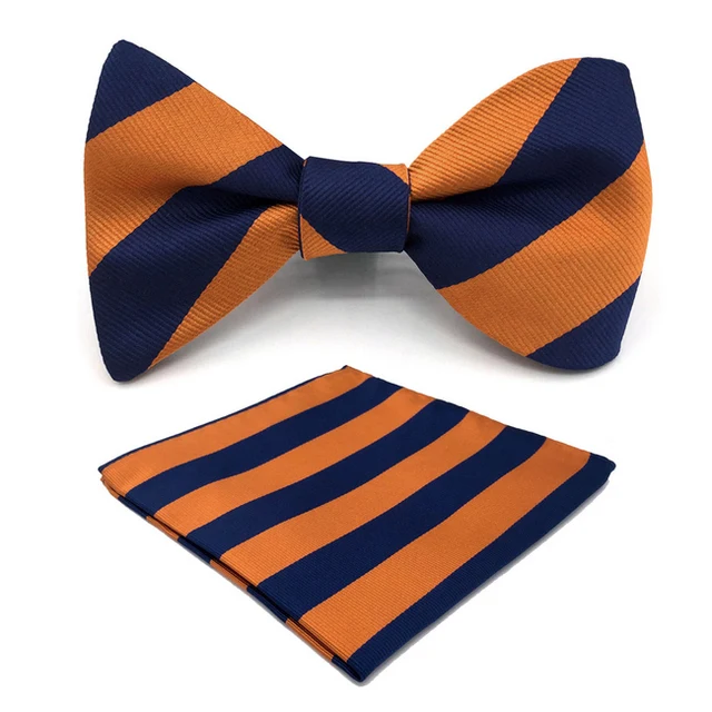 E27 Blue Orange Striped Mens Ties Wedding Silk Ties for Men Bow Tie