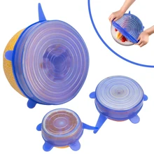 Многоразовая Универсальная мягкая силиконовая крышка кухонная чаша для фруктов Крышка Вакуумная герметичная крышки пищевая пленка для сохранения свежести продуктов 6 шт./компл