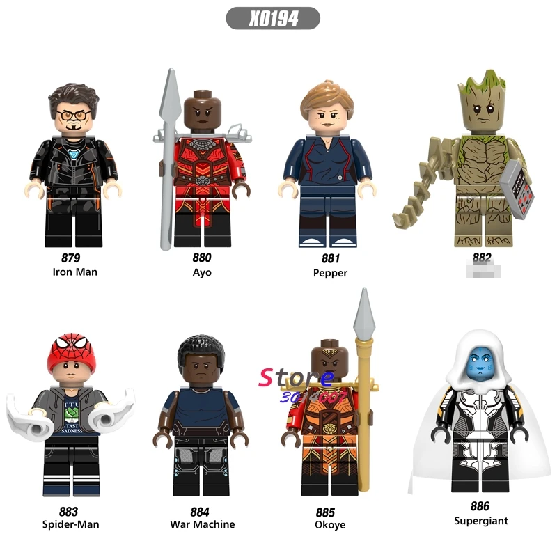 

Single Marvel Avengers Infinity War Supergiant Spiderman Pepper Ayo Iron Man okoye War Machine building blocks toys for children