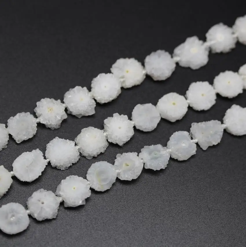 Approx 30pcs/str White Solar Quartz Sun Flower Shaped Loose Beads,Natural Druzy Raw Drusy Crystals Drilled Slab Pendants Bulk