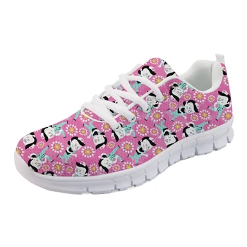 

NOISYDESIGNS Brand Designer Nurse Comfortable Shoes flat Women Pink Flower Power Nurse Pattern Mesh Light Lace Up Shoes Girls