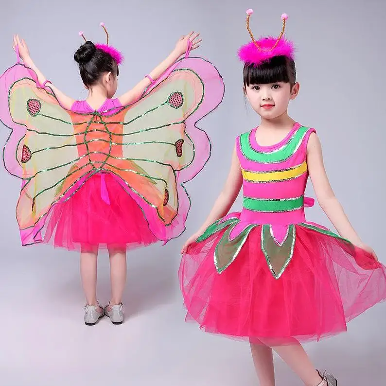Горячая распродажа Хэллоуин Косплей Фея Ангел с крыльями тема насекомых костюм для детей девушка костюм с крыльями бабочки представление платье