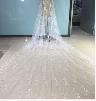 

Gorgeous Wedding Veil with Lace Appliques Sequins Crystals Custom Made One layer New Design Bridal veil with Comb Real Piutures