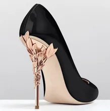 2018 Spring Summer Newest Metal Decoration Heels Dress Pumps Black Pink Nude Patent Leather Pointed Toe Party Shoes Sweet Pumps