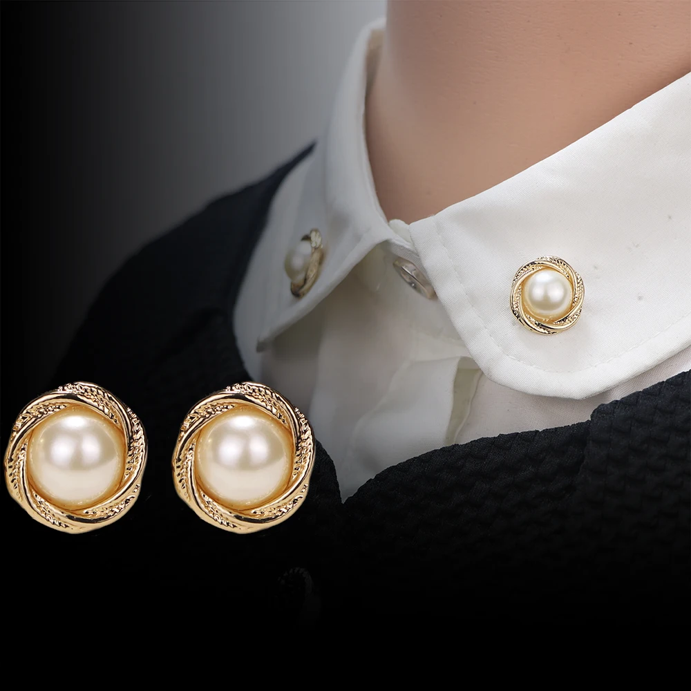 

i-Remiel 2018 Korean Small Lapel Badge Pin Shirt Collar Accessories Simple Artificial Pearl Flower Cute Brooch for Women 1 Pair