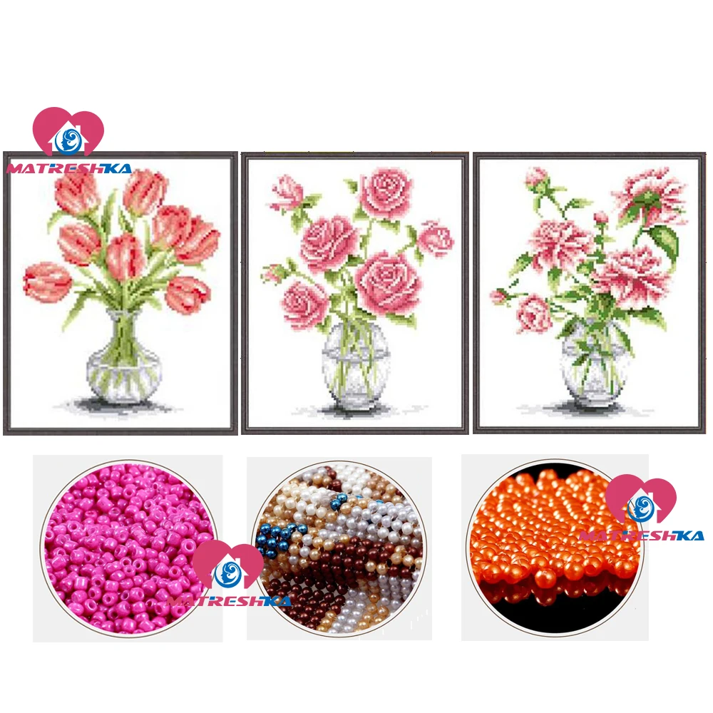 

5d beaded cross stitch tulip flower vase embroidery beads home decor beaded cross stitch printed canvas kits borduren met kralen