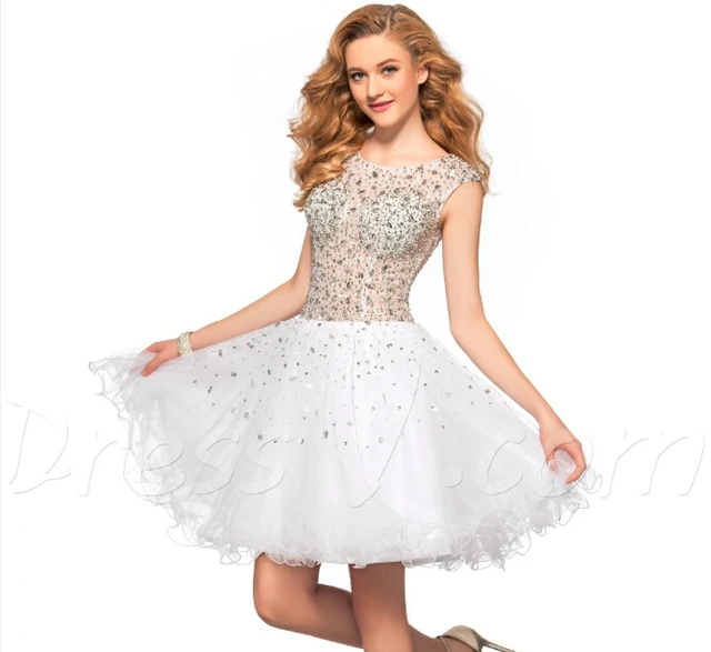 Buy Dazzling Short White Cocktail Dresses Dresses Scoop Sheer Silver