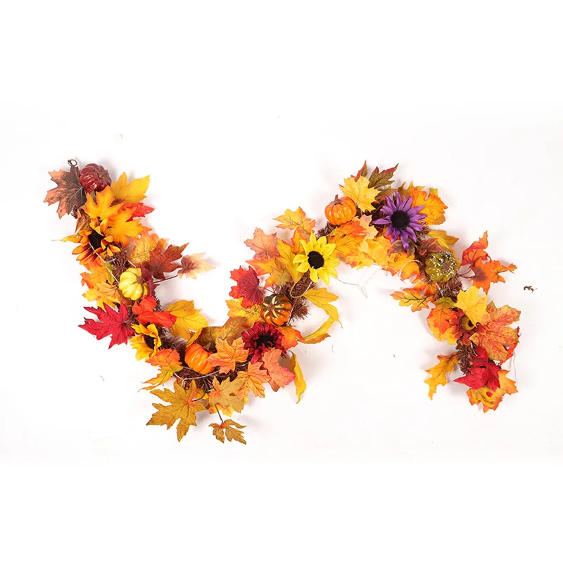 

HOYVJOY 1.8M LED Rattan Window Decoration Autumn Maple Wreath Thanksgiving Decoration Window Display