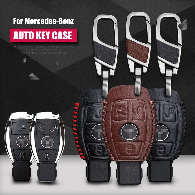 

LUNASBORE Genuine Leather Car Key Case Cover For Mercedes W203 W210 W211 C E S CLS CLK CLA SLK Remote Key Bag For Benz