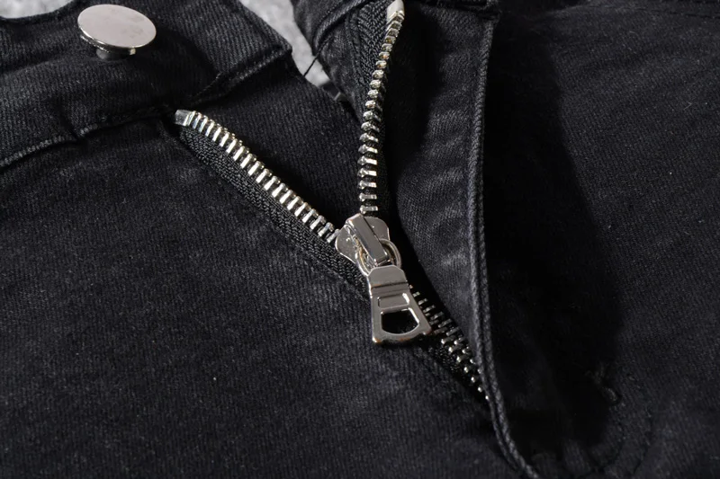 American Streetwear Fashion Men Jeans Black Color Destroyed Ripped Jeans Men Patches Designer Pants Hip Hop Skinny Jeans Men