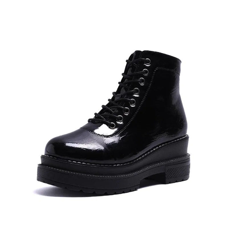 COOTELILI Plus Size Black Ankle Boots Women 6cm High Heels Leather Shoes Woman Winter Autumn  Flat Platform Boots Women 35-40 (7)