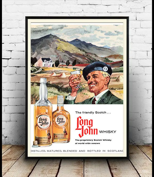 

N2290 Long John Whisky Vintage Alcohol Reproduction Wall Sticker Silk Fabric Poster Art Indoor Decor Bright