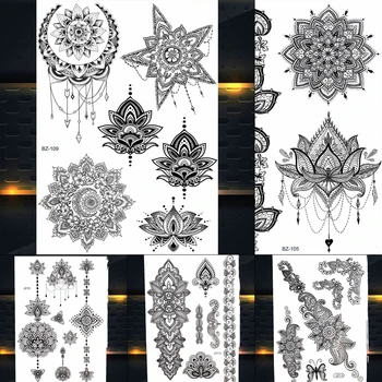 

REJASKI Moon Fake Jewelry Star Lace Henna Temporary Tattoo For Women Lotus Sticker Mehndi Custom Tattoo Large Fake Tatoos Flower