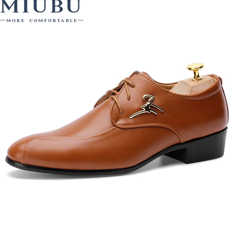 

MIUBU 2019 Mens Dress Shoes Fashion Pointed Toe Men Oxfords Shoes Casual Breathable Lace-up Black Brown Men Business Shoes
