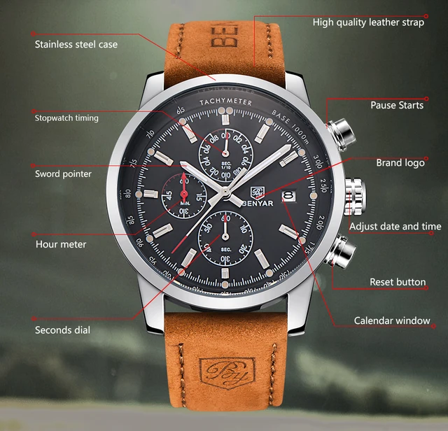 2018 BENYAR Watches Men Luxury Brand Quartz Watch Fashion Chronograph Watch Reloj Hombre Sport Clock Male hour relogio Masculino -