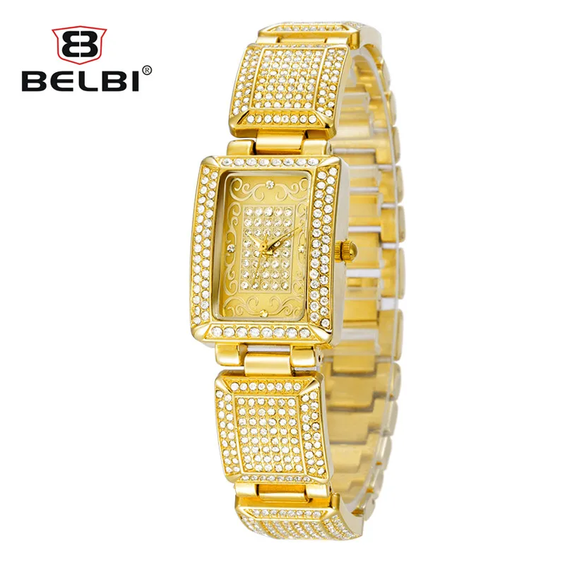 

Top Luxury Women Watches Brand Retro Gold Rectangle Diamond Wristwatches for Lady Waterproof Analog Gift BELBI Relogio Feminino