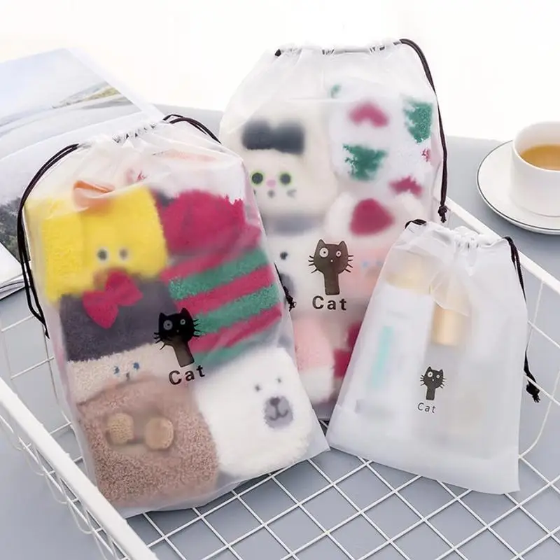

Dropshipping Cute Cat Transparent Cosmetic Bag Travel Makeup Case Women String Make Up Organizer Storage Pouch