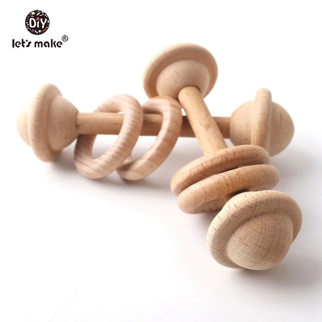 Let's make 5pcs BPA Free Natural Beech Wooden Teething Rings Baby Toys Tiny Rod Baby Shower Gift Montessori Play Gym Rattles 1