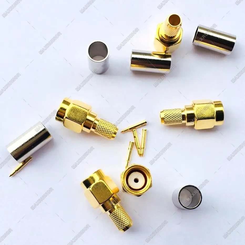 Позолоченный штекер SMA обжимной разъем для кабелей RG58 LMR195|plug connector|sm plugplug gold |
