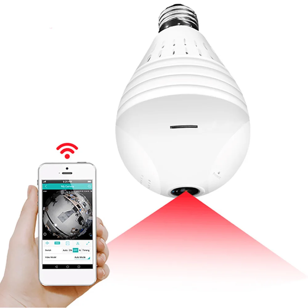 

Panoramic 360 degree wifi wireless home voice remote monitoring network camera HD bulb wireless camera
