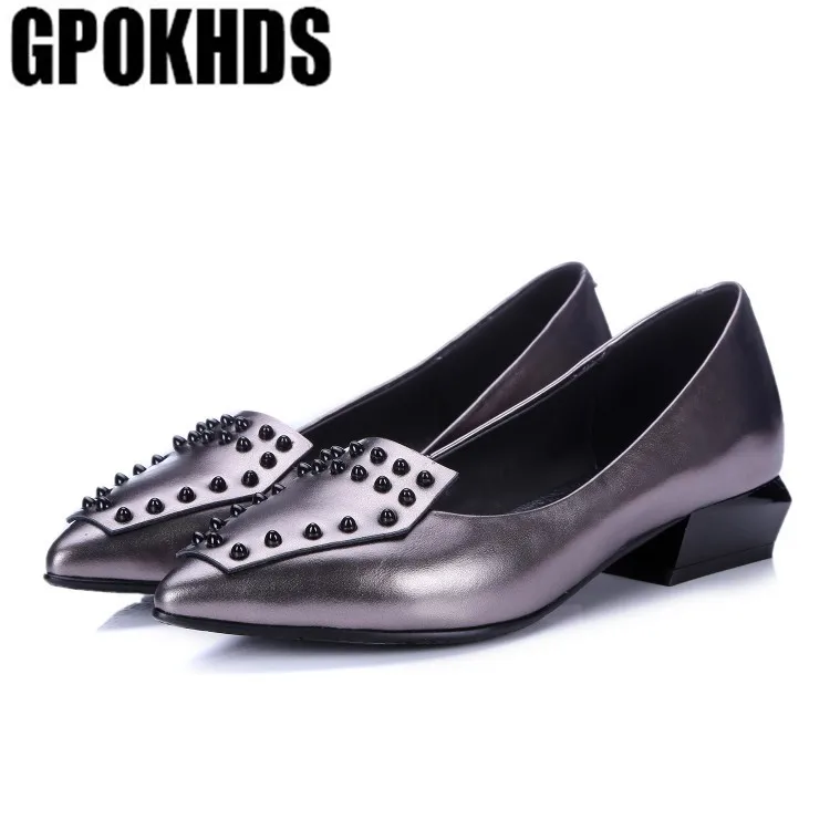 GPOKHDS/женские туфли лодочки из мягкой коровьей кожи с заклепками острым носком