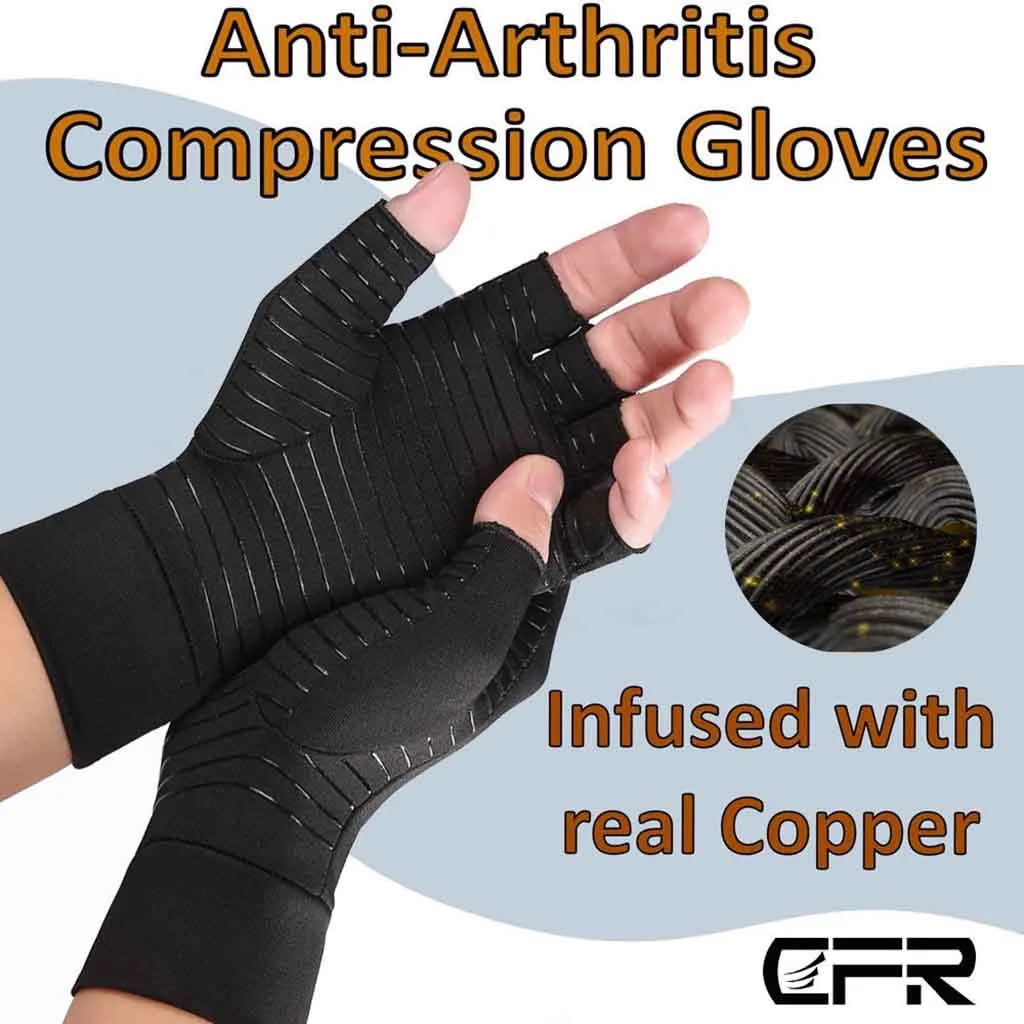 Компрессионные перчатки при артрите в помещении, спортивные медные волокна, медицинские перчатки с половинным пальцем, подходят для