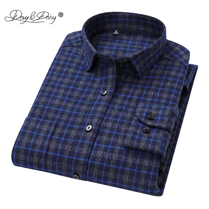 Achat DAVYDAISY 2018 Nouvelle Arrivée Automne Hiver Haute Qualité Hommes Chemises À Manches Longues 100% Coton Classique Homme Plaid Causalité Chemise DS265
