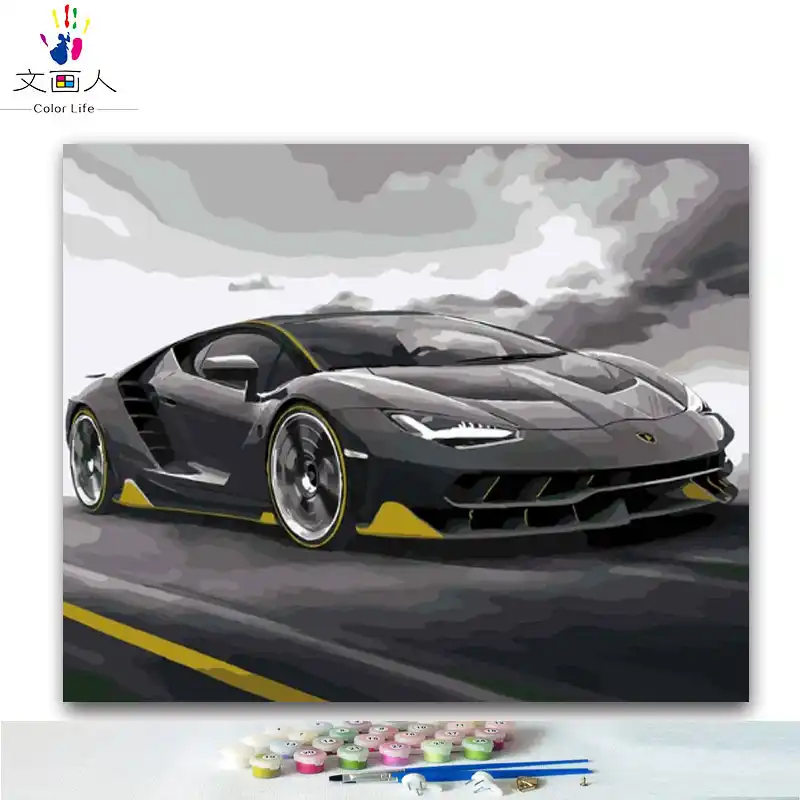 40x50cm 16x20inch Sin Marco Coche Deportivo Tyhmto Pintar Por Numeros Diy Colorear Cuadro De Pintura Juguetes Y Juegos Actividades Creativas