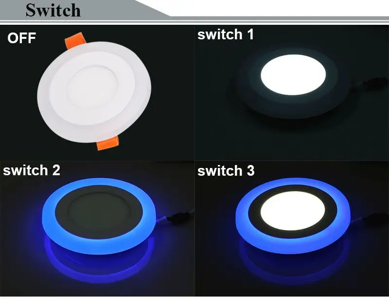 Двухцветные светодиодный панельные утопленные светильники потолочные lampara белый и синий квадратный круглый 24 Вт 16 Вт 9 Вт 6 Вт для спальни изолированный драйвер