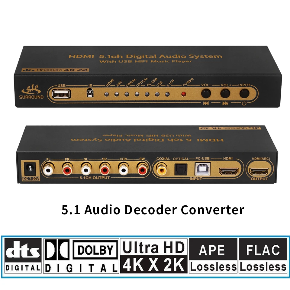 

HD815B HDMI 5.1 Audio Converter Decoder DAC DTS AC3 FLAC APE 4K*2K HDMI to HDMI Extractor Converter Splitter Digital SPDIF ARC